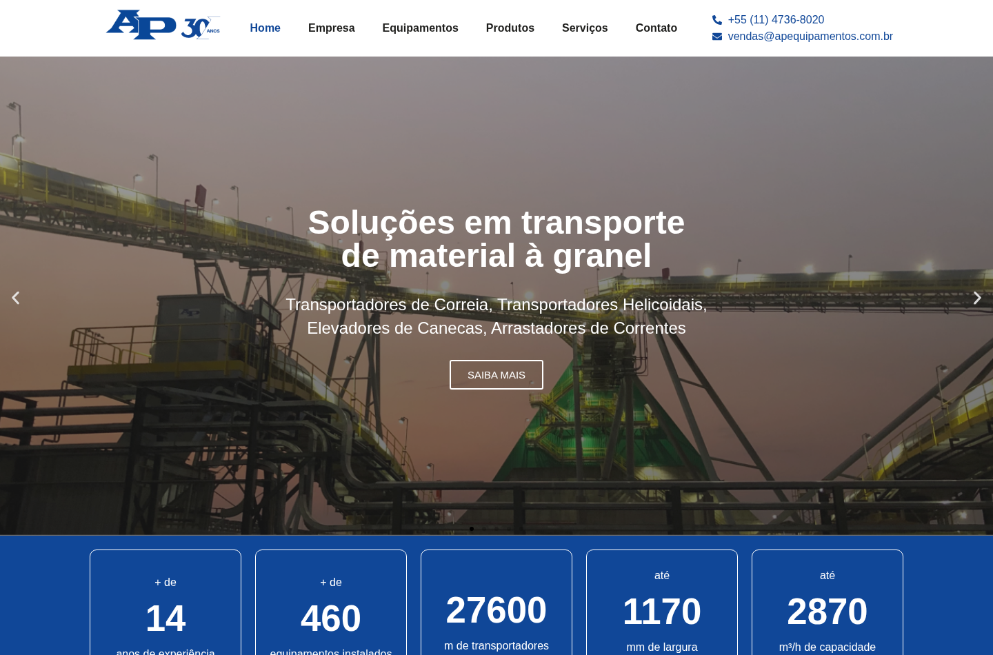 Página pública da AP Equipamentos